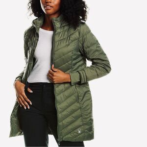 Spyder Olive Green Quilted Long Puffer Jacket